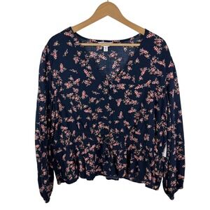 NWT Time and Tru Floral Button Front Peplum Woven Top Size XXXL Cottage‎ Boho